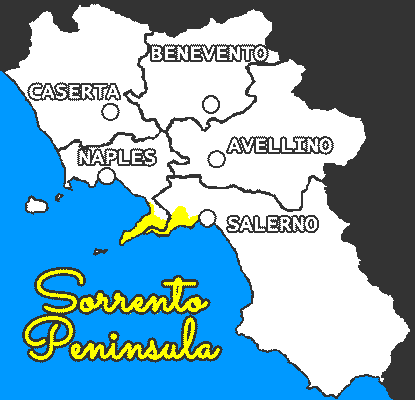 Sorrento Peninsula in Campania Map of Sorrento Peninsula